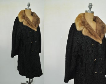 1950s Elsa Schiaparelli Astrakhan Lamb Wool Coat L+ or Plus Size