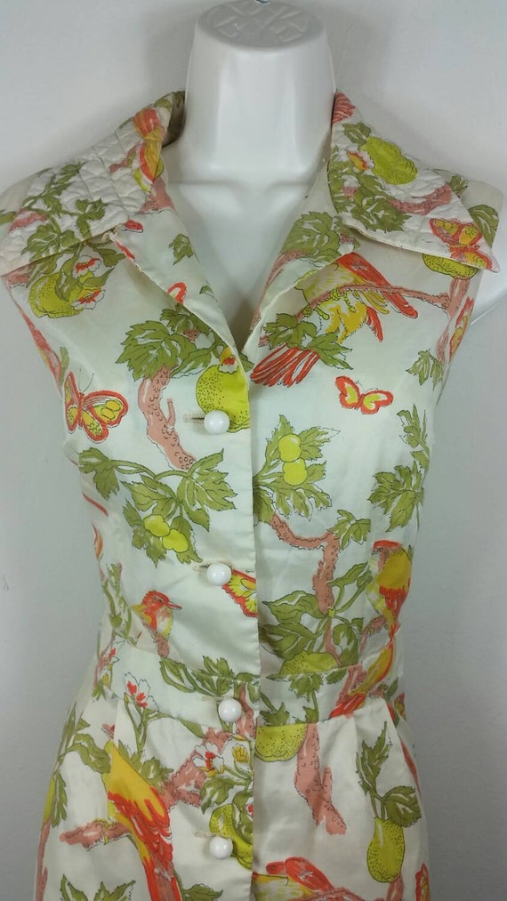 60s Novelty Print Botanical Bird Butterfly Romper… - image 3