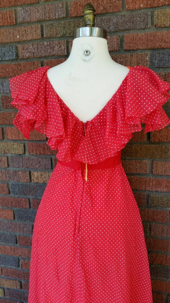 70s Gypsy Dress Red Polka Dot Deadstock With Tag … - image 4