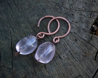 Ear weights, boho ear weights, quartz crystal ear weights, earrings for stretched ears, ear hangers, earrings for ear plugs, pink quartz