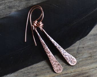 Simple copper earrings, simple bar earrings, copper bar earrings, dangle copper bar earrings, simple stick earrings, stick earrings,