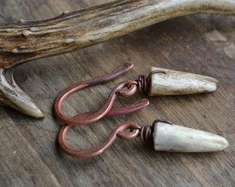 Antler tip earrings for stretched ears, simple antler tip earrings, woodland earrings for tunnels, boho earrings, stretched ears earrings