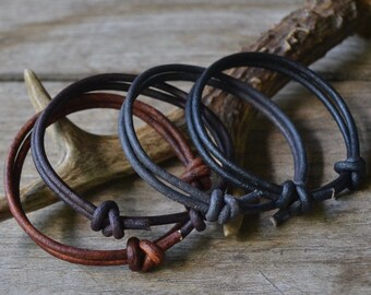 Simple adjustable leather bracelet, 2.5 mm brown adjustable leather bracelet, plain leather bracelet, thick adjustable leather bracelet
