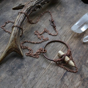 Antler necklace, antler tip necklace, antler tip pendant, primitive, boho, antler tip on chain necklace, copper and antler, antler tip