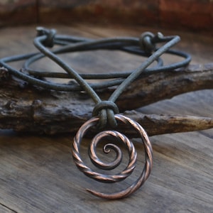 Viking necklace, viking pendant, viking jewelry, spiral necklace, spiral pendant, tribal men necklace, men copper necklace, circle necklace image 1