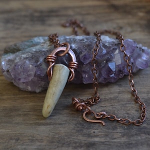 Antler necklace, antler tip necklace, antler tip pendant, primitive, boho, antler tip on chain necklace, copper and antler, antler tip