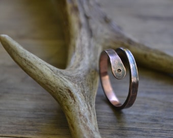 Snake ring, copper ring, adjustable men's ring, men snake ring, women's snake ring, handforged ring, handforged snake ring, UnicornVibration