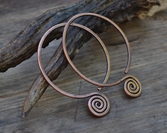 Hoops for tunnels, gauged hoops, 12 gauge hoops, 10 gauge hoops, copper hoops, hoops for stretched ears, gauged spirals, 10 gauge spirals