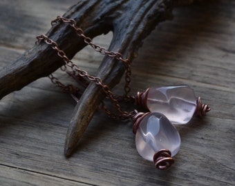 Ear weights, chain ear hangers, pink quartz ear weights, earrings for stretched ears, quartz ear hangers, earrings for tunnels, pink quartz