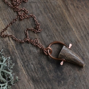 Antler necklace, antler tip necklace, antler tip pendant, primitive, boho, antler tip on chain necklace, simple antler necklace, antler tip