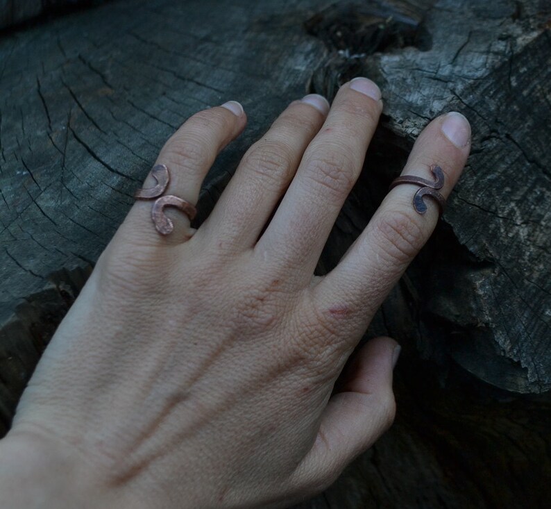 Copper ring, adjustable copper ring, knuckle ring, viking ring, snake ring, men's rustic ring, above the knuckle ring, rustic copper ring image 4