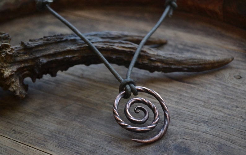 Viking necklace, viking pendant, viking jewelry, spiral necklace, spiral pendant, tribal men necklace, men copper necklace, circle necklace image 3