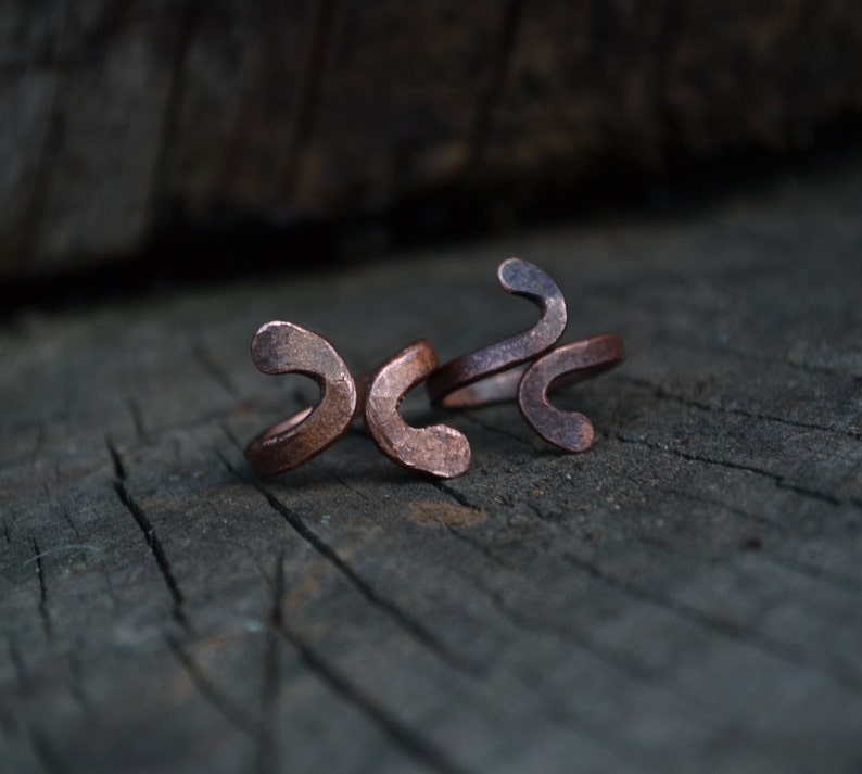 Copper ring, adjustable copper ring, knuckle ring, viking ring, snake ring, men's rustic ring, above the knuckle ring, rustic copper ring image 1