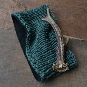 Knitted headband, Wool headband, oversized headband, green headband, wool and fleece headband, women headband, ski headband