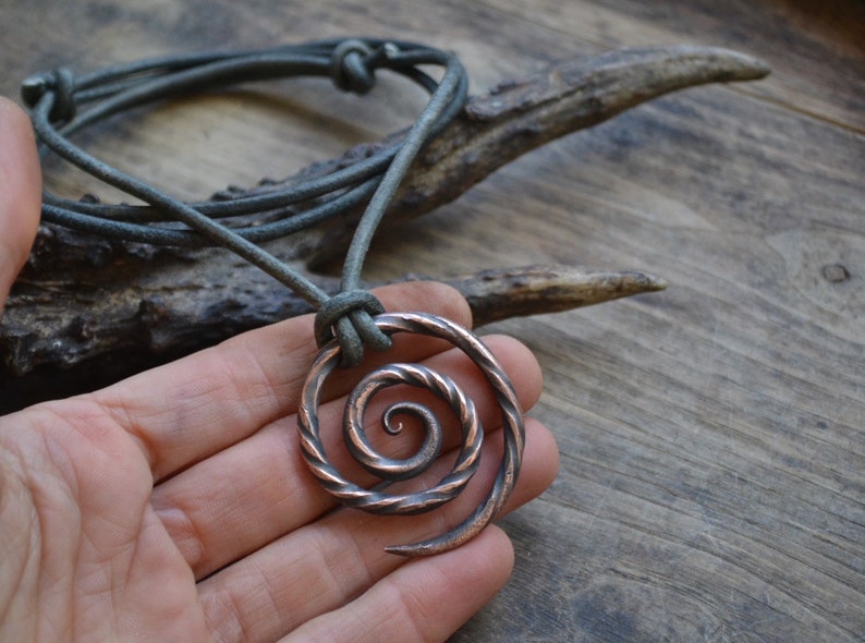 Viking necklace, viking pendant, viking jewelry, spiral necklace, spiral pendant, tribal men necklace, men copper necklace, circle necklace image 7