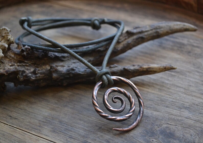 Viking necklace, viking pendant, viking jewelry, spiral necklace, spiral pendant, tribal men necklace, men copper necklace, circle necklace image 5