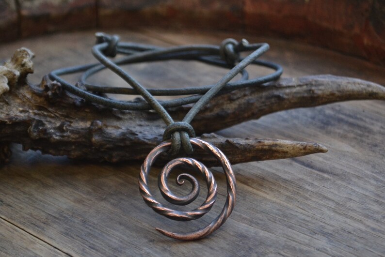 Viking necklace, viking pendant, viking jewelry, spiral necklace, spiral pendant, tribal men necklace, men copper necklace, circle necklace image 1