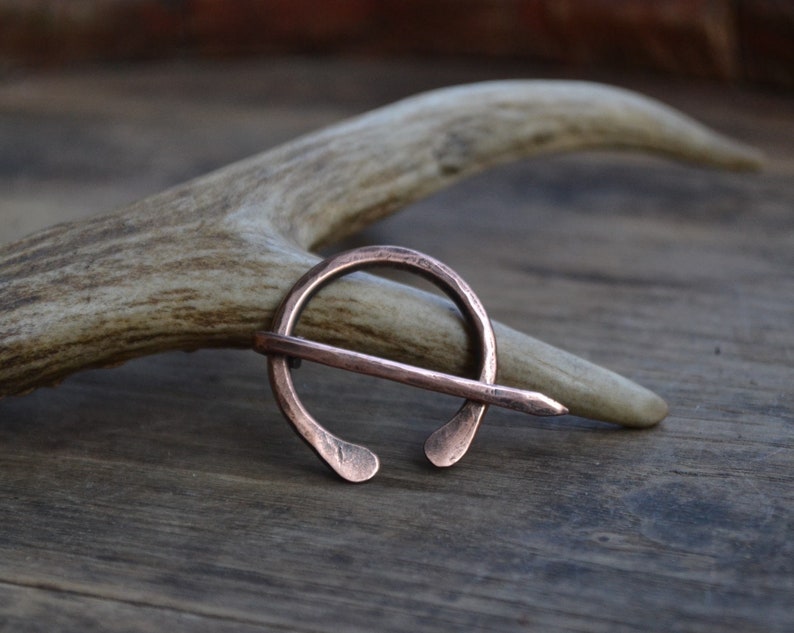 Shawl pin, shawl copper pin, penannular brooch, copper pin, Anglo-Saxon pin, AngloSaxon pin, small penannular shawl pin, small shawl pin image 1