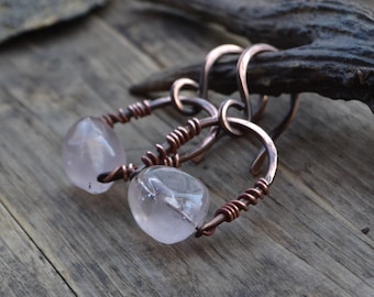 Ear weights, pink quartz ear hangers, quartz ear weights, earrings for stretched ears, 10 ga ear hangers, earrings for tunnels, pink quartz