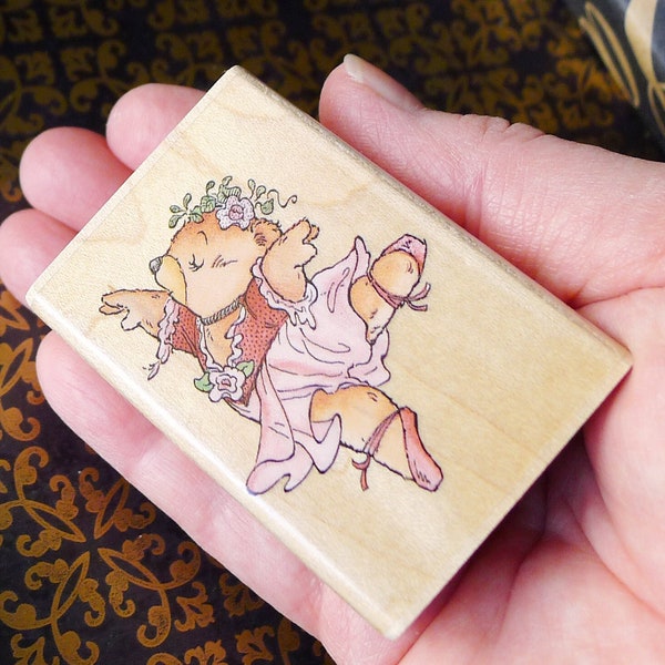 Ballerina Rubber Stamp is a Ballet Dancing Bear w Wreath on Her Head, Sweet Teddy Bear Dancer Craft Stamp for Cards Invitations Kid's Crafts