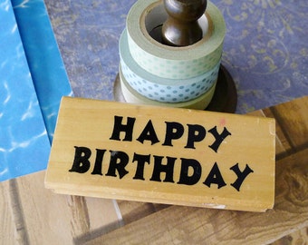 Happy Birthday Bold Funky Font Rubber Stamp for Birthday Party Invitations Cards or a Gift, Birthday Wishes Craft Stamp by Anita's Size F
