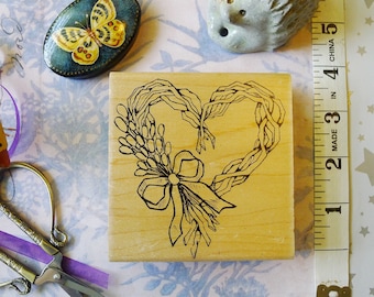 Lavender Wreath Modern Farmhouse Grapevine Raffia Bow and Flower Sprigs, Made in USA by Hampton Art Stamps, New Old Stock Wreath Craft Stamp
