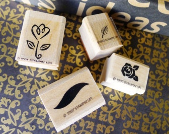 Set of Floral Rubber Stamps, Small Stamps to Complete Craft or Decor Projects w Nature Leaves and Flowers, Variety of Shapes Stamp Set
