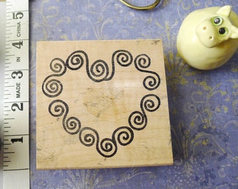 Swirly Curlie Cues Heart Craft Stamp, Heart Wreath Made of Curly Cues by JudiKins CRB & JJW USA 2016H