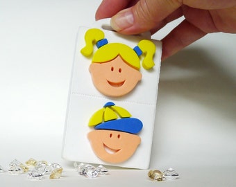 Children Stamp, Girl Stamp, Boy Stamp, Two Kids, Chunky Stamps, Deadstock, Decor Stamp, Child Face, Card Making, Home Decor