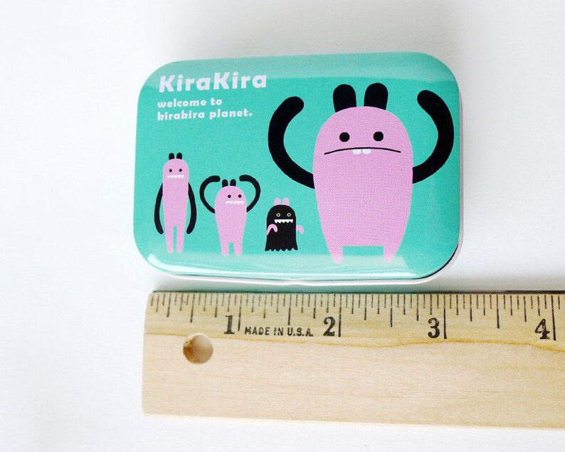 Party Favors Alien Box Hinged Lid Kira Kira Cute Aliens Stash Box Welcome to KiraKira Metal Tin Box Water Color Case