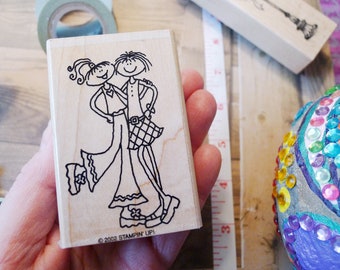 Groovy Cool Girl Couple in Bell Bottoms and a Mini Skirt Cool 60s Outfits Rubber Stamp, Awesome Cool People Quality Rubber Stamp Stampin Up