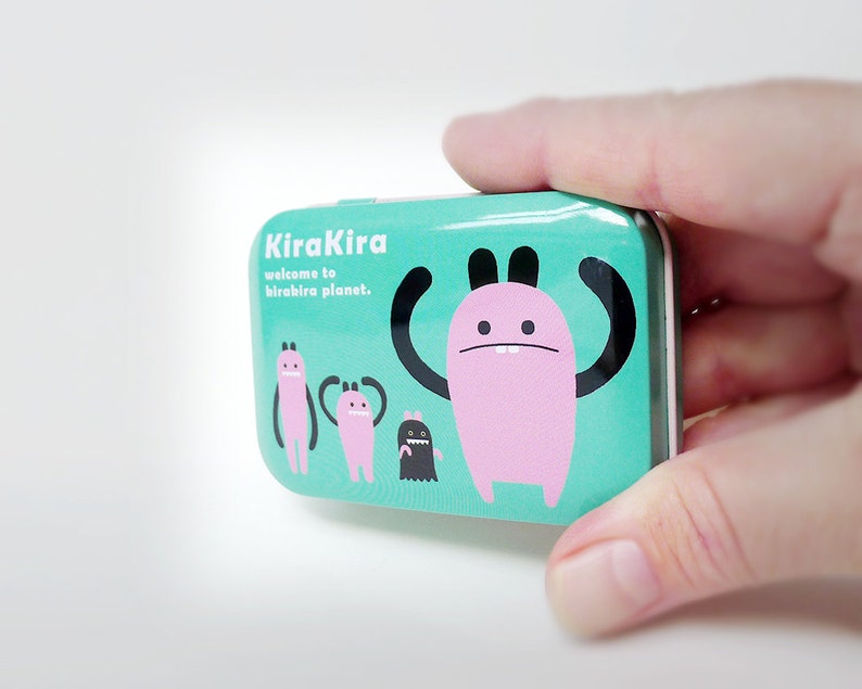 Party Favors Alien Box Hinged Lid Kira Kira Cute Aliens Stash Box Welcome to KiraKira Metal Tin Box Water Color Case