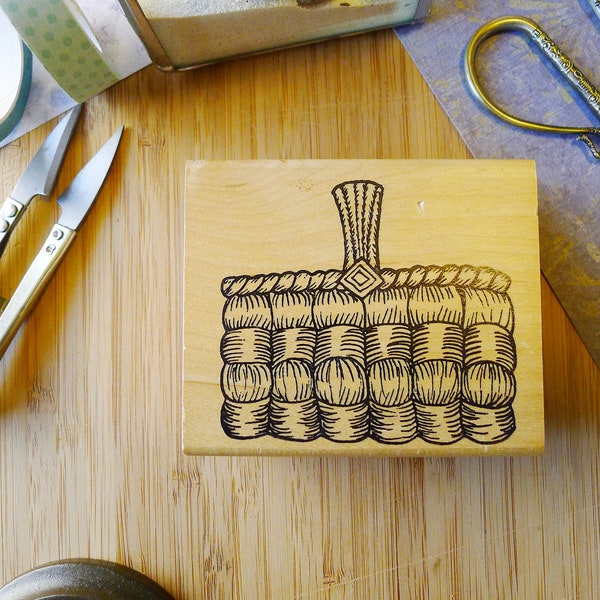 Woven Basket Rubber Stamp, Rag Basket Craft Stamp, Carol's Corner, ccl151, Wicker Basket, Large Craft Stamp, Greeting Cards, Scrapbook