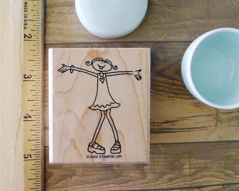 Girl with Her Arms Outstretched Rubber Stamp Mini Skirt Dress Cute Hippie Girl is Welcoming and Ready for a Hug Craft or Decor Project