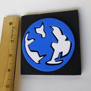 Planet Earth Craft Stamp is an Abstract of the World, Extra Terrestrial Solar System Border Decor of the Blue Planet, Mercury Venus Mars