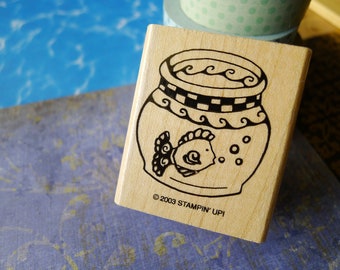Fish Bowl Rubber Stamp, Goldfish Craft Stamp, Sweet Little Fish Swimming in a Bowl Craft Stamp for Greeting Cards Invitations Decor More