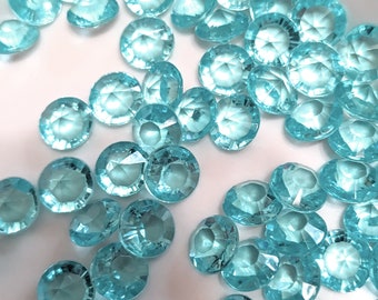 Aquamarine Trending Aqua Blue Diamond Confetti, Sparkling Gemstone Table Scatter, Light Turquoise Translucent Plastic Gems Party Wedding