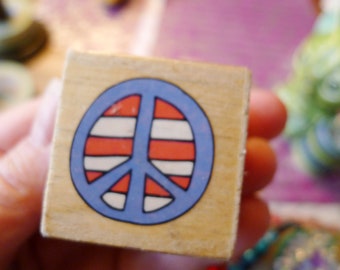 Peace Sign American Flag Rubber Stamp, Patriotic Hippie Peace to America Decorative Display Side Rubber Stamp for Craft Projects or Display