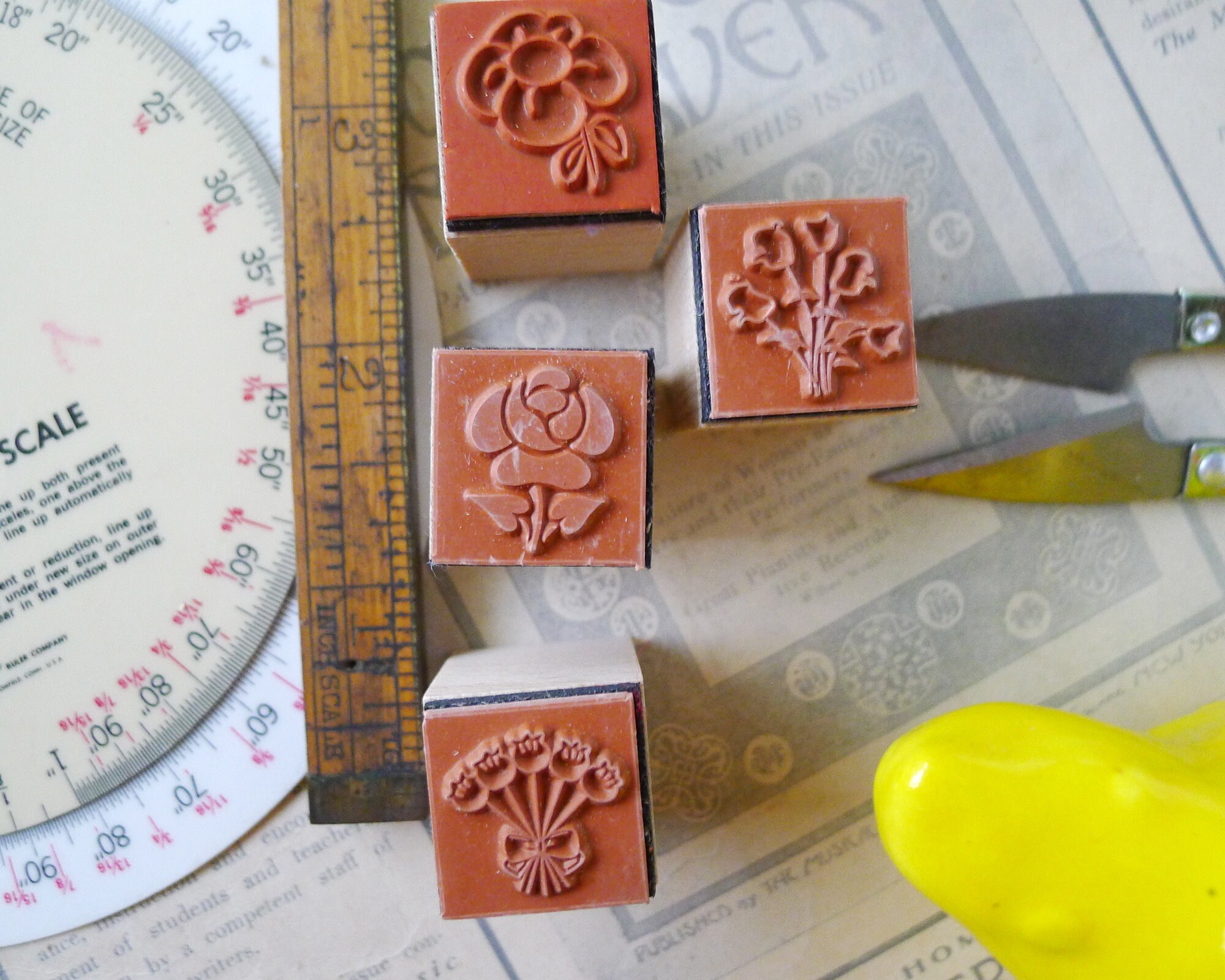Set of Four Small Rubber Stamps with a Springtime Flowers Etsy