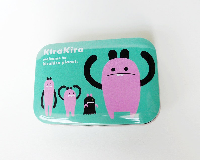 Party Favors Alien Box Hinged Lid Kira Kira Cute Aliens Stash Box Welcome to KiraKira Metal Tin Box Water Color Case