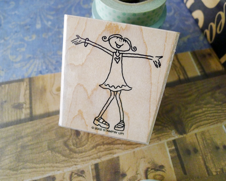Girl with Her Arms Outstretched Rubber Stamp Mini Skirt Dress Cute Hippie Girl is Welcoming and Ready for a Hug Craft or Decor Project