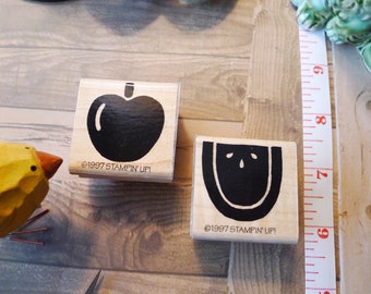 Summer Fruits Set of Rubber Stamps with Watermelon Slice and Apple, Stampin Up Apple Stamp, Watermelon Rubber Stamp, Fun Summer Kid's Crafts