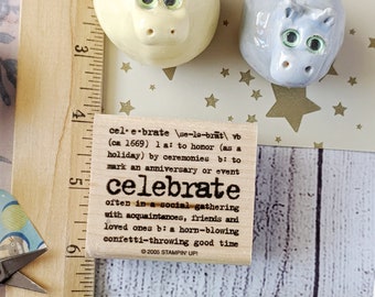 celebrate Rubber Stamp Stamping Up 2005 New Never Used, Dictionary Entry for celebrate Celebrations Weddings Parties Invitations Craft Stamp