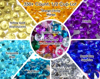 Fake Diamond Vase Filler Gemstone Confetti Table Scatters, Gorgeous Plastic Diamonds, 4 Carat 10mm DIY Choose Emerald Ruby Sapphire Mix More