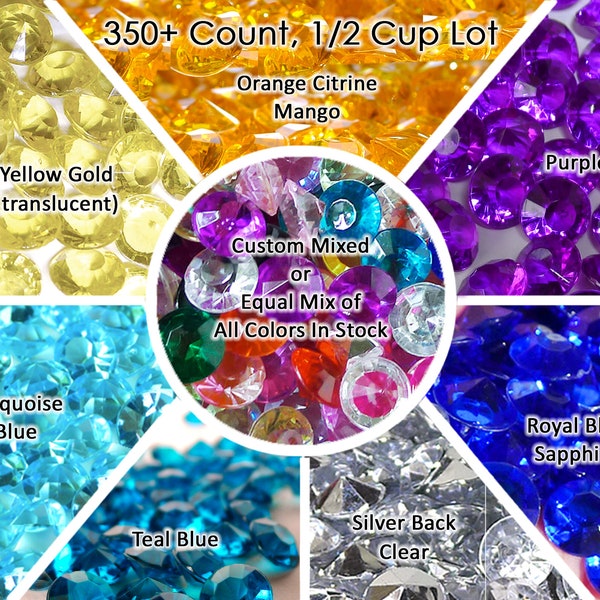 Fake Diamond Vase Filler Gemstone Confetti Table Scatters, Gorgeous Plastic Diamonds, 4 Carat 10mm DIY Choose Emerald Ruby Sapphire Mix More