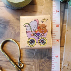 Baby Carriage Cartoon Craft Stamp w Teddy Bear for Invitations or Decor, Pram Rubber Stamp, Buggy Bear from Lucy and Company Rubber Stampede image 4