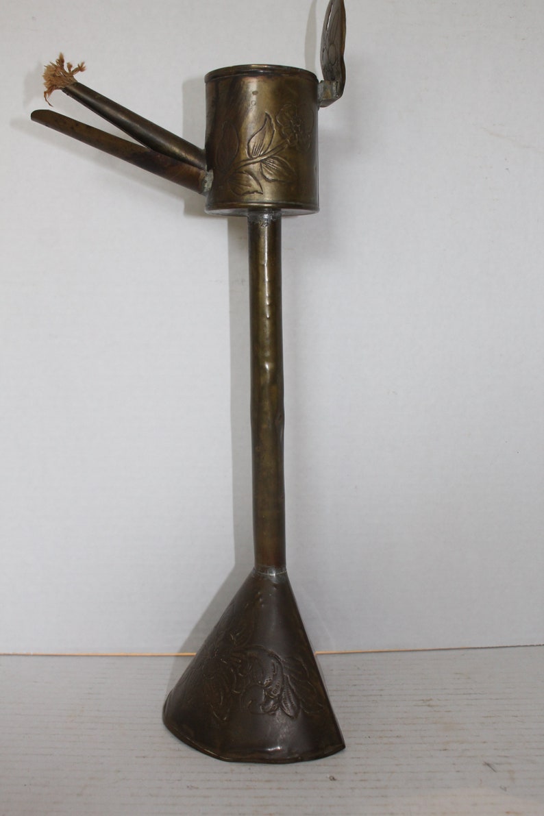 Early 19th Century Brass Flora Design Whale Oil Lamp from Danish Estate Lots of Patina See Photos and Description Shipping Included