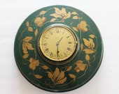 Vintage Mid Century 1940s - 1950s German Wind Up 8 Day Hand Painted Tin Wall Clock with key 13 3 4 quot Dia. Serviced Run Great Free Shipping