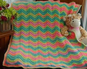 Crochet Rainbow Fans and feather Baby Afghan / Blanket Pattern PDF