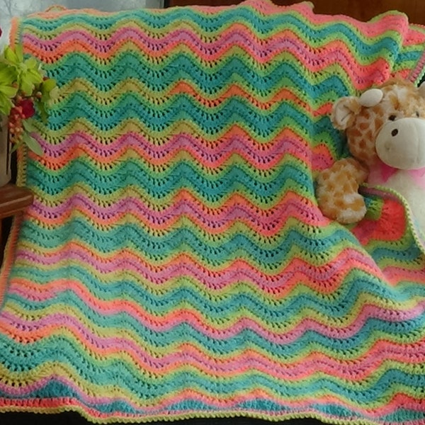 Crochet Rainbow Fans and feather Baby Afghan / Blanket Pattern PDF